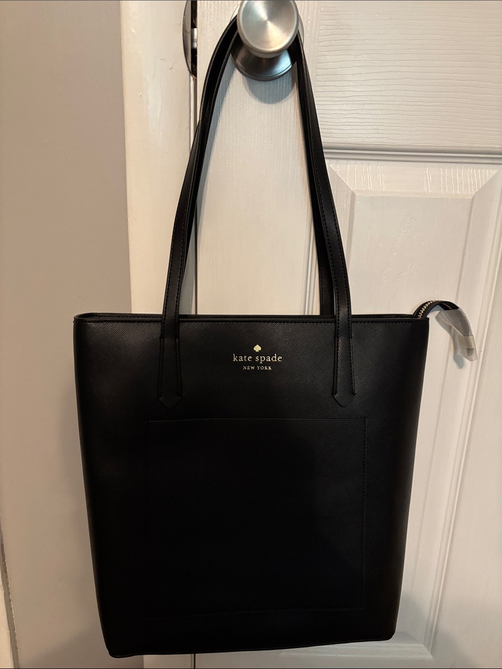 kate spade Black Leather Tote with Gold Logo